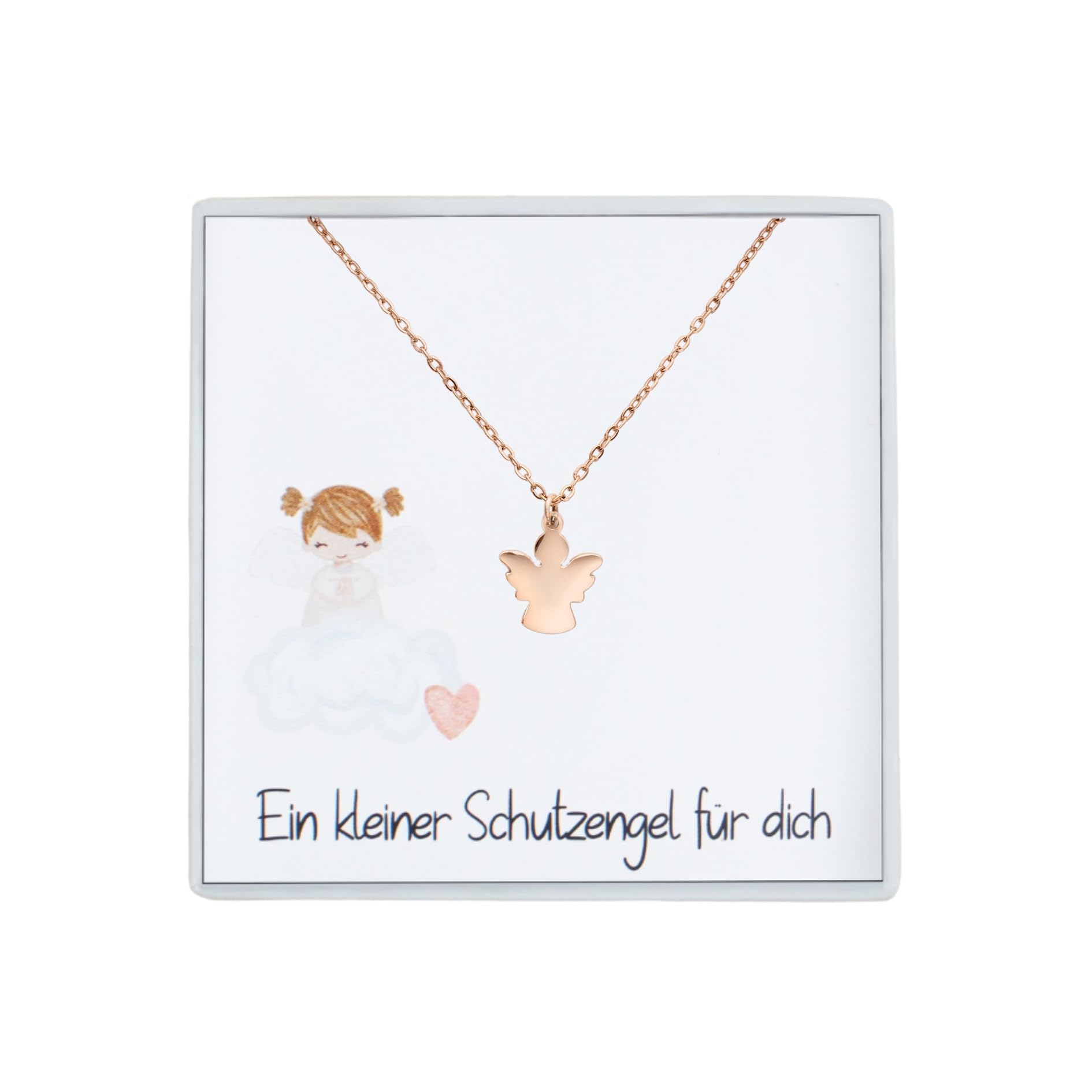 Wunderlinchen Halskette mit Schutzengel Anhänger Geschenk zur Taufe Kommunion Mädchen Junge Geburt Taufgeschenk (Roségold)