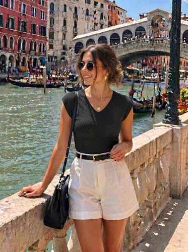Image of Dokotoo Sweaters for Women 2026 Summer Eyelet Cap Sleeve Knitted Vest V Neck Business Casual Loose Pullover Tank Tops