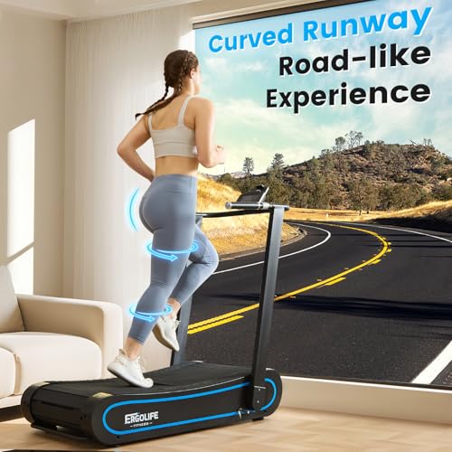 Image of ERGOLIFE Curved Treadmill with Non-Electric Motorized, 2-in-1 Folding Treadmill with APP for Home Workout, Compact Manual Walking Pad, Office Running Machine with LCD Display
