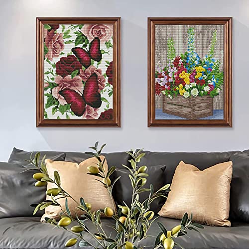 4 Pack Stamped Cross Stitch Kits - Counted Cross Stitch Kits For Beginners Adults Needlepoint Flowers Cross-Stitch Patterns Dimensions Needlecrafts Embroidery Kits Arts And Crafts(12X16Inch) #TOP3