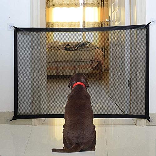 Magic Gate for Dogs, Portable Folding Stair Gate Safe Guard Pet Isolation Net Indoor and Outdoor Safety Gate Install Anywhere for Dogs Cats - 110x72cm