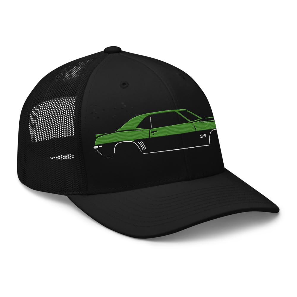 Rally Green 1969 Camaro SS Dad Trucker Hat - klasyczna czapka z daszkiem z haftem z siateczki