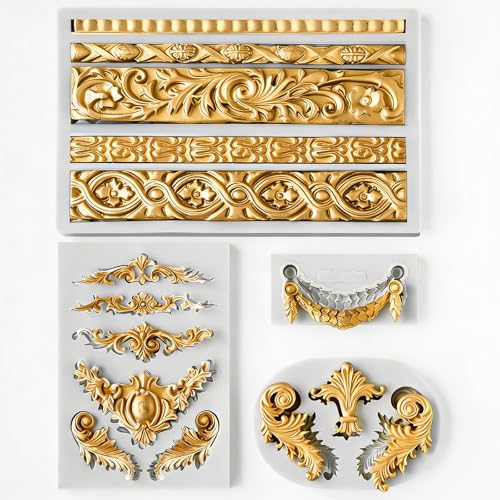 HKNMTT Baroque Style Silicone Molds Curlicues Scroll 3D Border for Clay Fondant Chocolate Sugar Craft Decor Vintage Wedding Birthday Cake Cupcake Topper Decoration