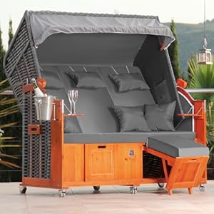 DERKORB Strandkorb 2, 5 Sitzer Ostsee XXL Volllieger, fertig montiert mit Rollen, 160cm breit, ideal für Garten Terrasse Balkon (Anthrazit)