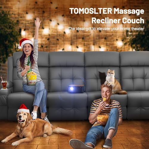 Image of Loveseat Recliner Sofa, Home Theater Seating with Massage, 4 Seat Reclining Loveseats with USB, Wall Hugger RV Couch Movie Theater Chairs, RV Furniture Sofas with USB, Cup Holders for Gaming Room
