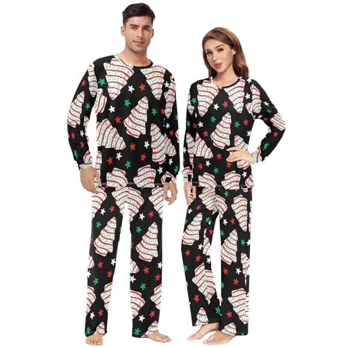 Couples Matching Pajamas Set Christmas Tree Cakes Pajama Set for Men & Women Long Sleeve Sleepwear with Pockets
