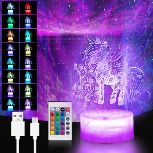 Moocuca Einhorn Nachtlicht für Kinder, 3D LED Illusion Lampe, Nachtlicht...