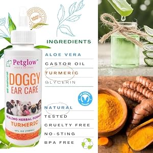Dog Ear Cleaner Infection for Yeast with Turmeric. Natural Ear Therapy eliminates Painful Ear infections, Odor, Wax, and Stops Chronic Ear Itch. Dog Ear Cleaner Infection for Yeast with Turmeric. Natural Ear Therapy eliminates Painful Ear infections, Odor, Wax, and Stops Chronic Ear Itch.