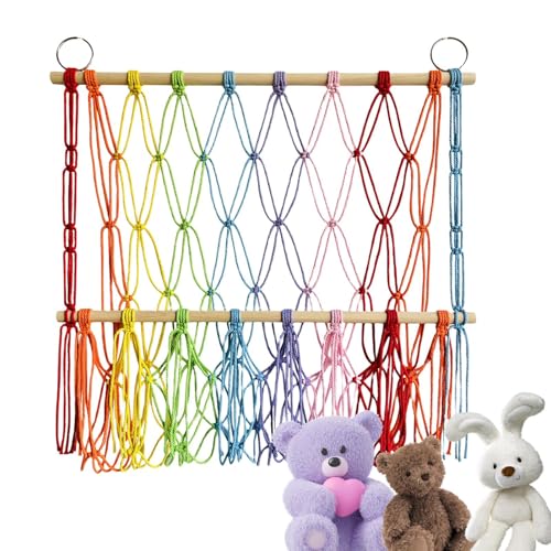 Hamaca de juguete de peluche - Red de esquina de 120 cm, soporte para juguetes de peluche, organizador de almacenamiento colgante, estante de dormitorio bohemio, pantalla de malla suave, malla