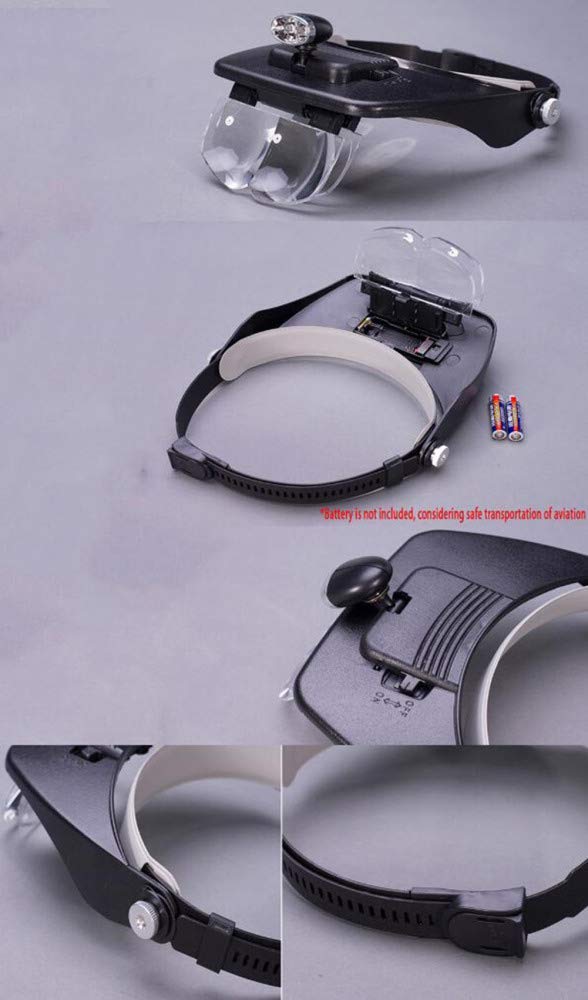 Lente d'Ingrandimento per Archetto a Mani libere con Luce a LED - Lente d'Ingrandimento montata sulla Testa con Luce per Lettura, Lente d'Ingrandimento per Gioielli, Orologio, Riparazione