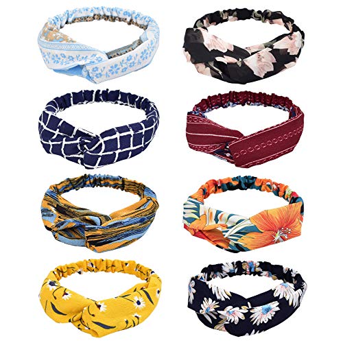 HUIANER Boho Headbands for Women, Cute Elastic Hair Bands For Women Washing Face Makeup Cosmetic Spa Yoga Sports Shower, Pack of 8