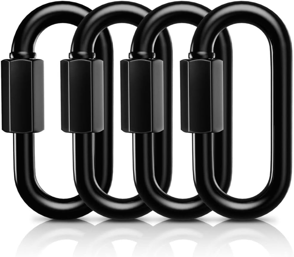 AUTMATCH Chain Quick Links, 3" Locking Carabiner Clips Spring Snap Hook Caribeener Clips Heavy Duty Chain Connector for Camping, Fishing, Hiking, Traveling, Chain Links Black, 4 Pack