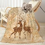 Abucaky Retro Wildlife Elk Deers Fleece Throw Blanket Ultra Soft Cozy Decorative Flannel Blanket for Home Bed Couch Chair Travel 50x40in
