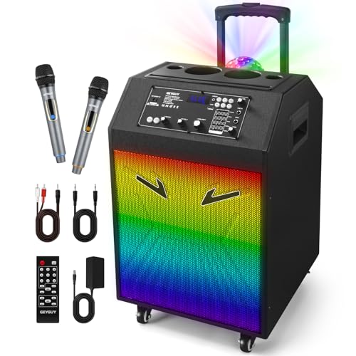 Enceinte Karaoke avec Micro Adulte, Haut-Parleur PA Sono Portable Professionnel avec EQ/USB/AUX/Lumière du Jour pour TV/Projecteur GTSK10-4