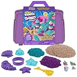 Kinetic Sand, Mermaid Palace Folding Sandbox, Creative Easter Gifts, Includes 2.06lbs Moldable Play Sand (Neon Purple, Shimmer Teal & Beach) & Tools