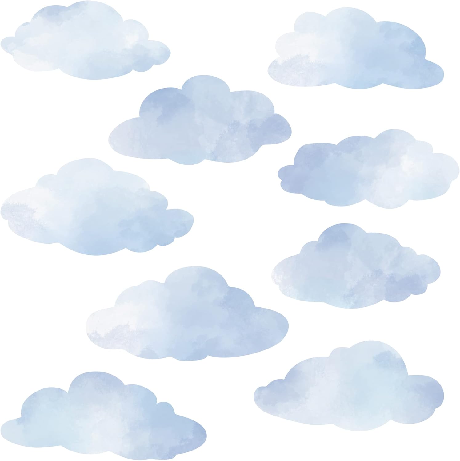 Large Size Blue Watercolor Cloud Wall Decals, Cloud Wall Stickers, Nursery Wall Decals, Fabric Wall Stickers Col 2