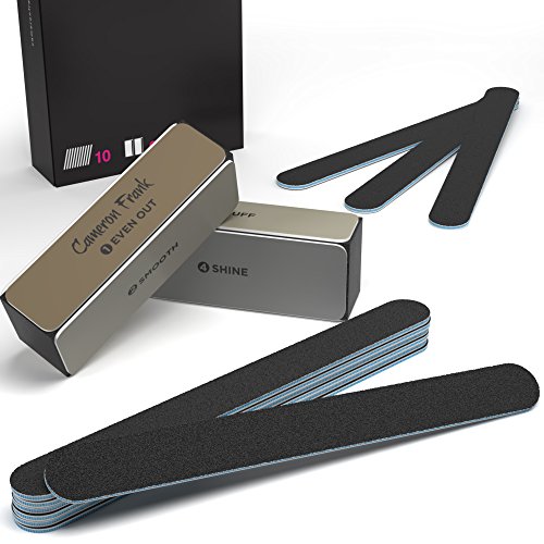 100/180 10 pack Nail File / Emery Board with 2 Piece Buffer Block Set - For Smooth & Shiny Nails - Home or Professional Manicure / Pedicure Kit