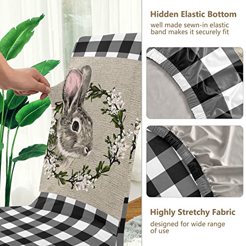 White Buffalo Plaid Easter Dining Chair Covers Set Of 4 Farmhouse Bunny Stretch Chair Cover Removable Chair Slipcover Washable Dining Chair Seat Cover For Dining Room Wedding Party Living Room #TOP3
