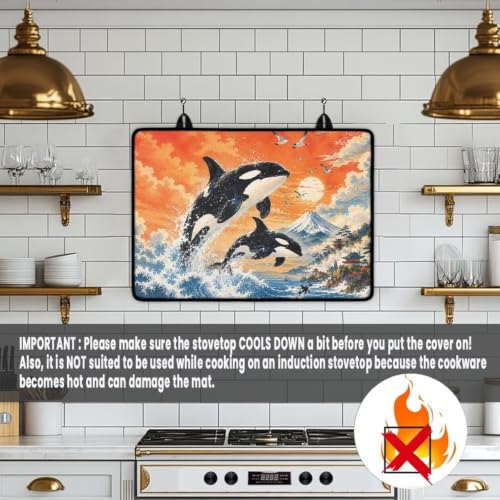 Image of Electric Stove Top Covers Heat Resistant Glass Ceramic Cooktop Cover Mat Multipurpose Kitchen Scratch Resistant Flat Top Stove Cover, 29 x 21 Inch, Orca Print
