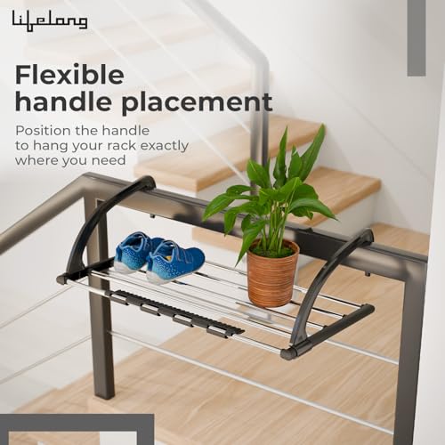 Image of Lifelong Metal Adjustable Cloth Drying Stand | Balcony & Window Hanging Laundry Rack | Wall-Mounted Cloth Hanger & Organizer Shelf | Space-Saving Cloth Dryer Stand for Indoor & Outdoor Use