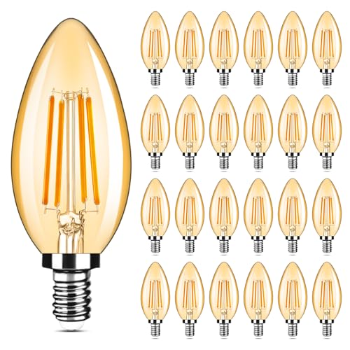 Image of Yochoice 24-Pack Dimmable E12 Candelabra Bulbs 40Watt Equivalent, 2200K Amber Warm White, 380Lumens, 4W B11 Chandelier Light Bulbs, Filament Clear Glass Candle Lamp for Ceiling Fan Home Decor
