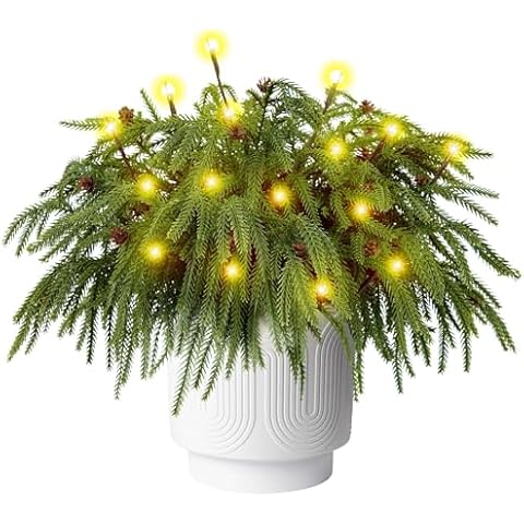 12 Pcs Christmas Norfolk Pine Branches with Branch Lights - 18" Norfolk Pine Artificial Xmas Branches with Pine Cones, Norfolk Pine Stems for DIY Crafts Garland Wreath Xmas Indoor Outdoor Home Decor Cover