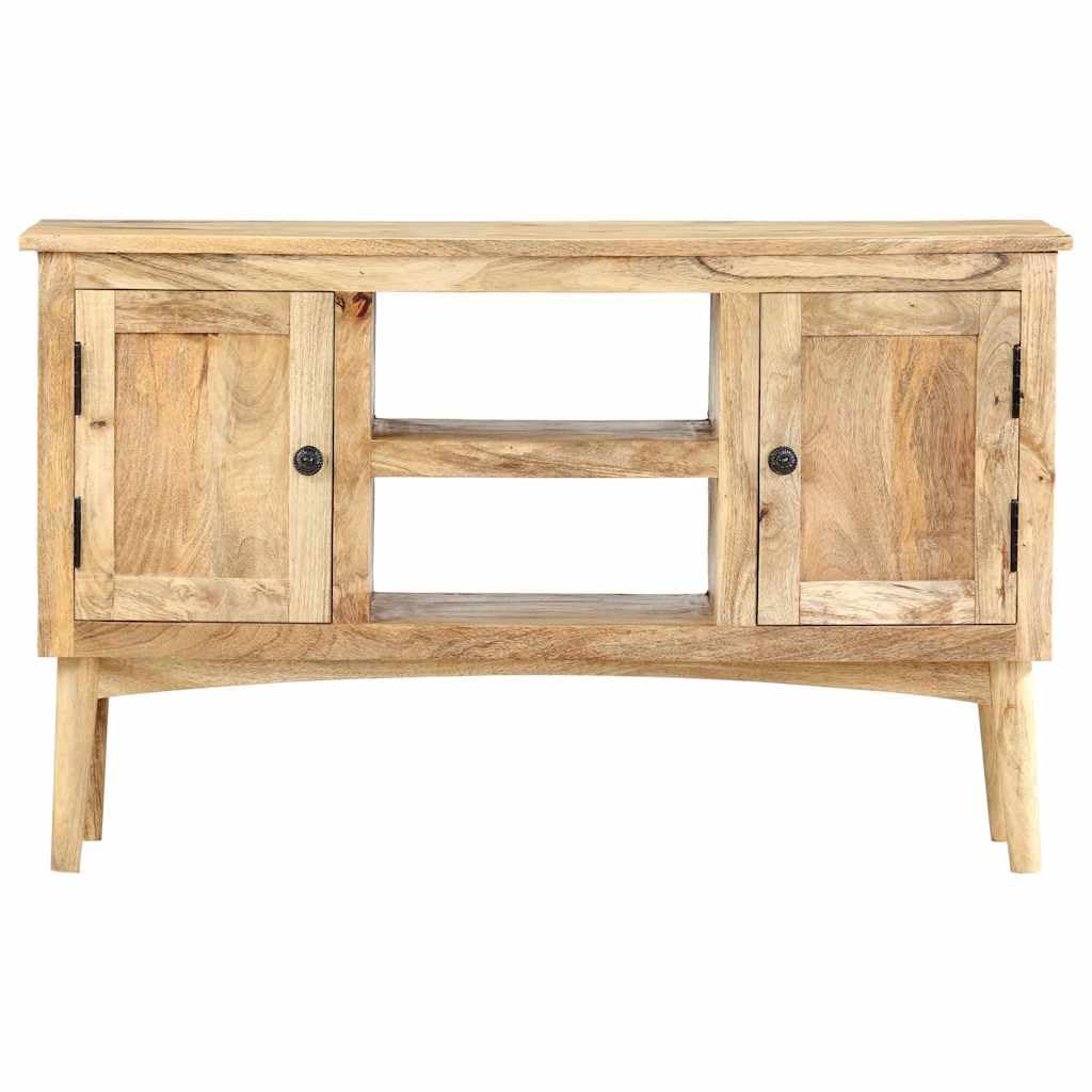 Buffet 100 x 35 x 60 cm en bois de manguier massif avec 2 portes et compartiments ouverts, meuble vintage robuste pour salle à manger, couloir ou cuisine, support mural inclus