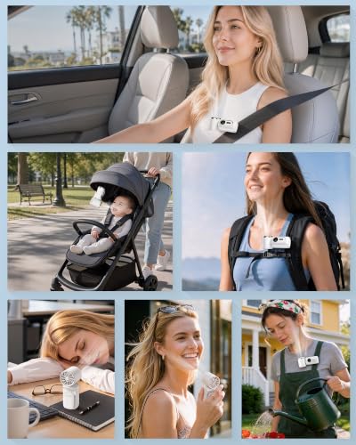 Mini Clip on Fan Handheld, 3000mAh Rechargeable Portable Fan with LED Display, 3-in-1 Personal Cooling Fan, 5 Speeds Quiet USB C Fan for Stroller Desk Travel Camping Office for Women Men Kids, White — view 2