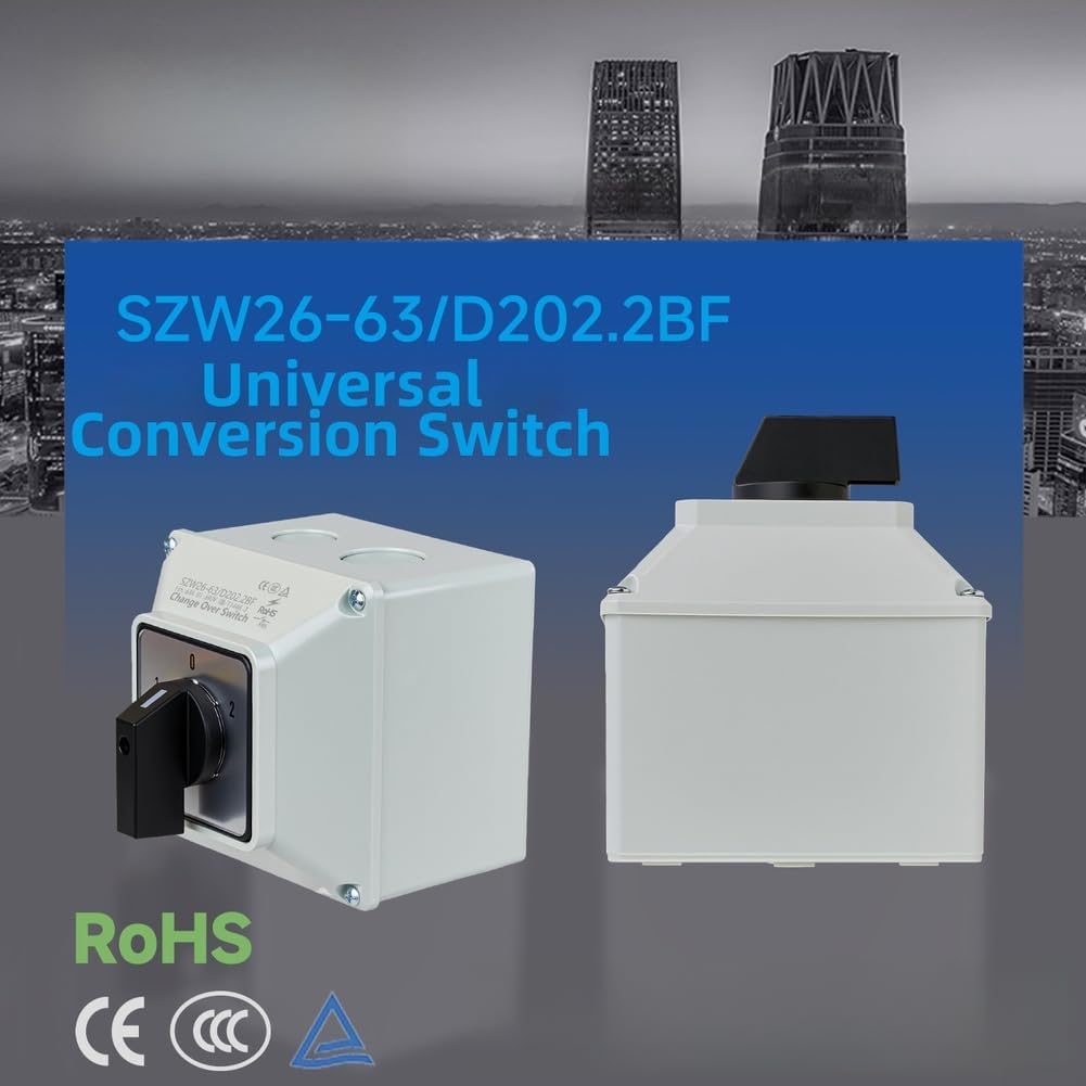 Interrupteur rotatif IP65 - 63 A - 3 niveaux - 1-0-2 - Étanche - Alliage argenté - Contact AC 440 V - Gris (B)