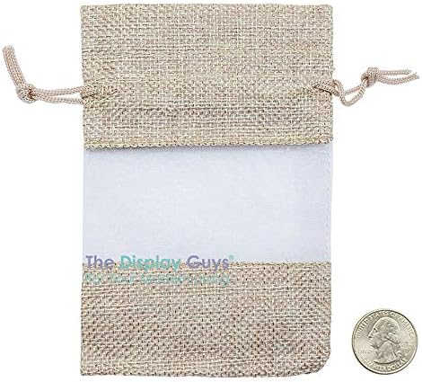 Miniatura 3 de TheDisplayGuys For Your Modern Living Paquete de 12 bolsas de regalo pequeñas de lino, arpillera y organza con cordones (3.5 x 5.5 pulgadas, beige)