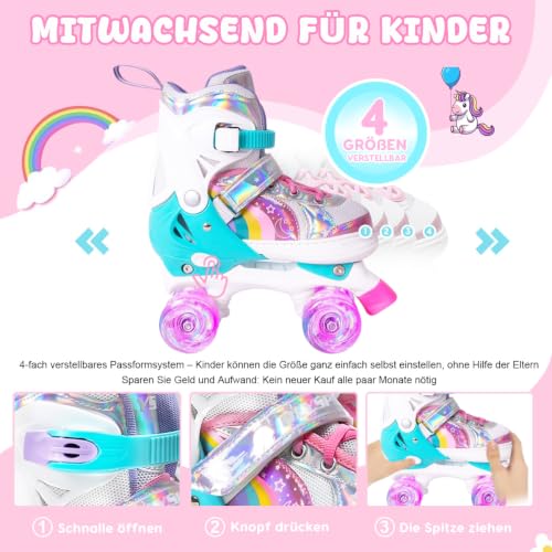 Foto von OLYSPM Rollschuhe Kinder Rollschuhe Verstellbar Rollschuhe Damen,LED Rollschuhe und 4 Größen verstellbar,Rollschuhe mit Aufbewahrungstasche für Mädchen,Jungen und Anfänger(Rosa)