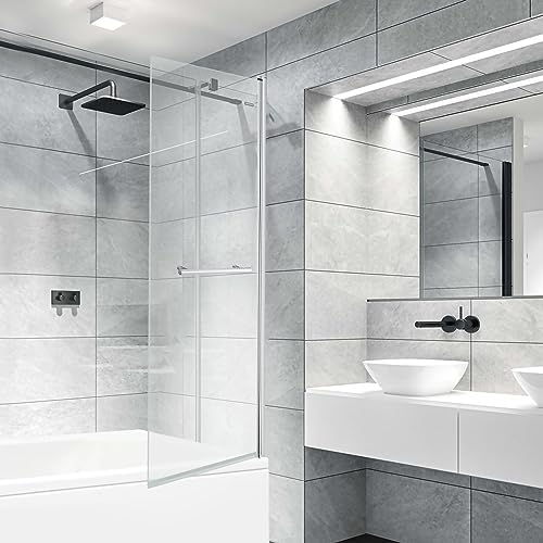 VeeBath Jade 6mm Toughened Safety Glass Bath Screen Panel with Towel Rail Shower Chrome - 1400x800mm