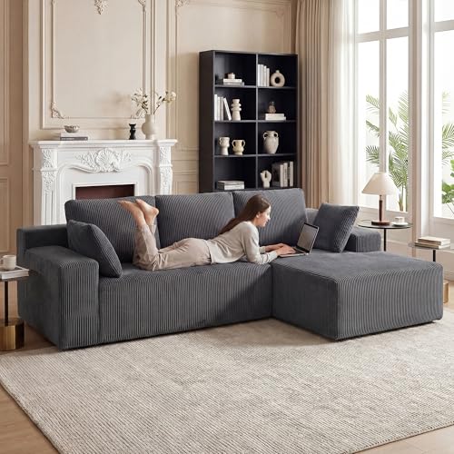 Image of GRUSIGN Cloud Sectional Boneless Couches for Living Room, Modular L Shaped Couch with Deep Seat Oversized Right Facing Chaise, Memory Foam Compressed Spineless 3 Seater Sofa, Grey