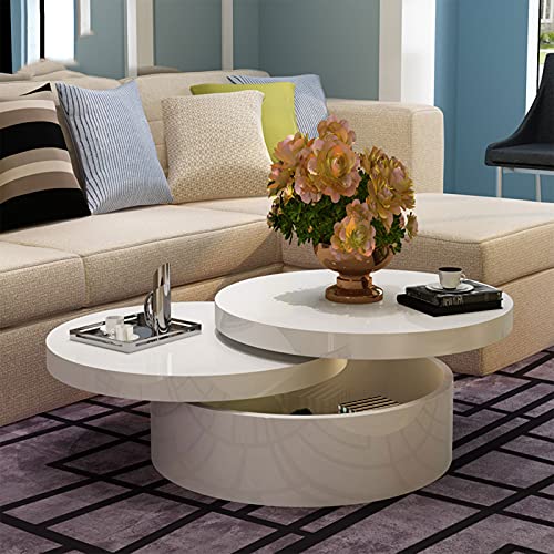 Drehbarer mehrschichtiger Couchtisch mit Stauraum, runder Beistelltisch, niedriger Tisch, moderner leichter Luxus-Teetisch, multifunktionales Möbel, 60 cm – Bild 7