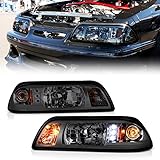 ACANII - For 1987-1993 Ford Mustang Smoked Lens 1PC LED Strip Headlights w/Corner Signal Lights Parking Lamps Left+Right