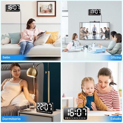 Miniatura 7 de Aceshop 9.1 Reloj Digital Pared Grande, Reloj De Pared Digital Reloj Digital Led Pared Grande Con 3 Brillos Ajustables Dst 12 24h Auto Dimming Alarma Día De La Semana Para Salón Dormitorio Oficina