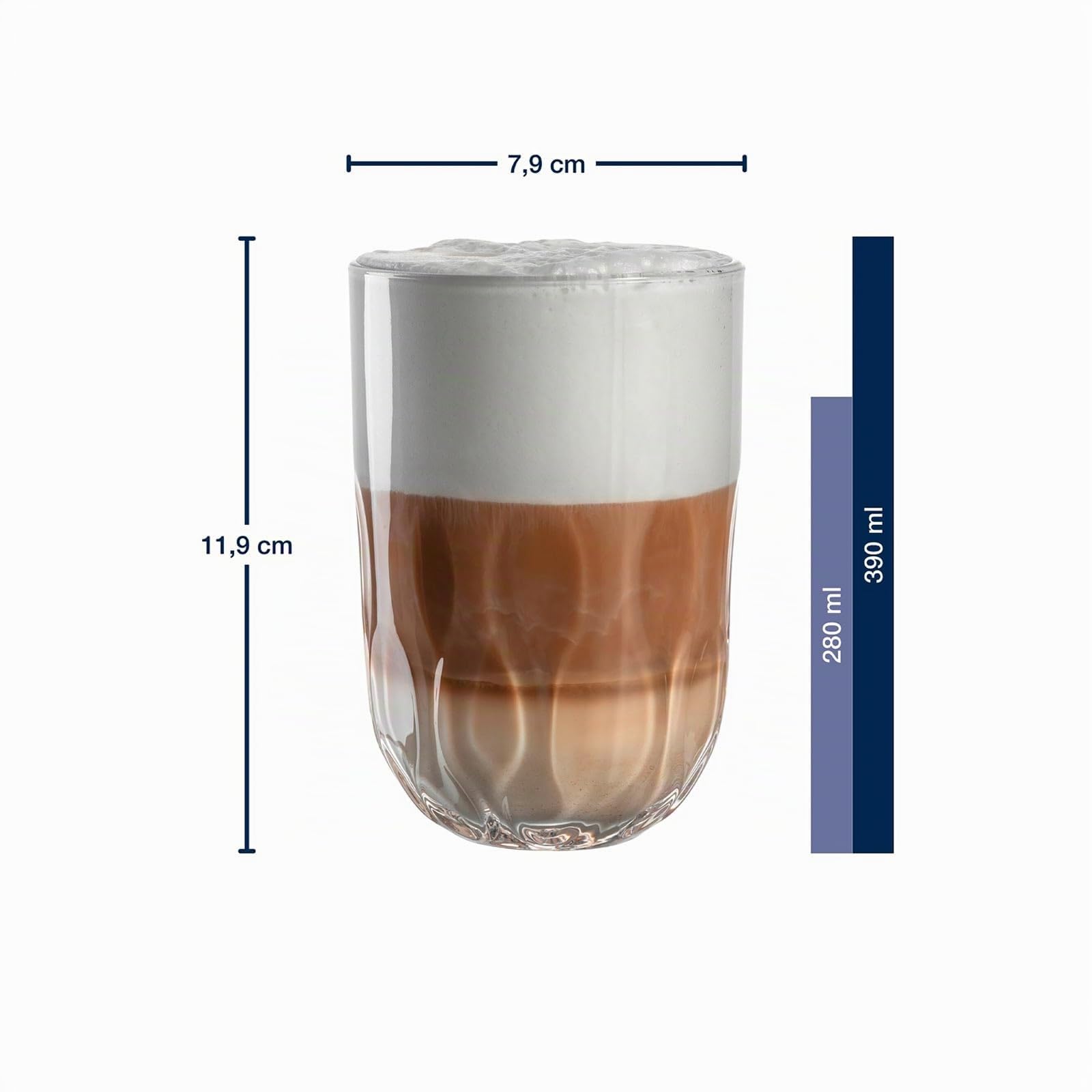 LEONARDO HOME GOCCE Latte Macchiato-Set 12-teilig, 220 ml, 6 Korkuntersetzer & 6 Latte Macchiato-Gläser für Siebträger, Spülmaschinengeeignet, Mit Tropfenstruktur, Transparent