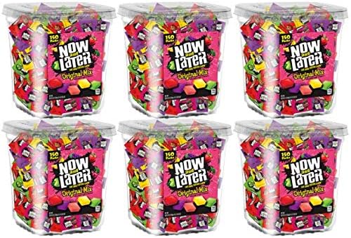 Now & Later Original Taffy Chews Candy, Assorted, 150 Count Chews, 90 Ounce Jar (Pack of 6)