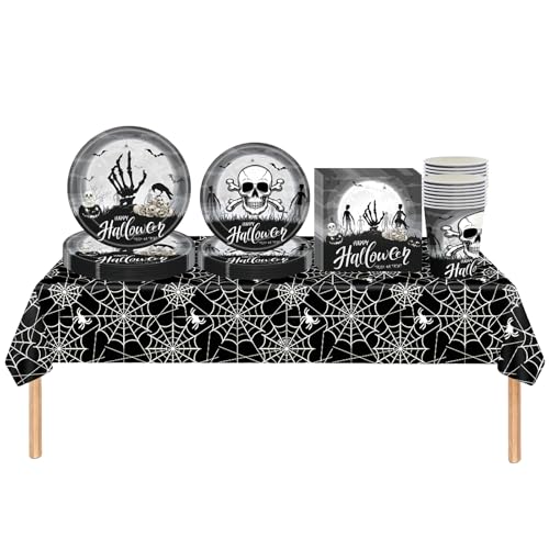 69-Piece Halloween Party Tableware Set with Table Cloth, Plates, Napkins and Cups