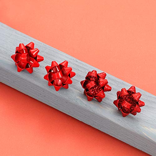 12 Pairs Christmas Bow Earrings Gold Silver Red Green Polished Glitter Gift Bow Santa Earrings for Women Gift4