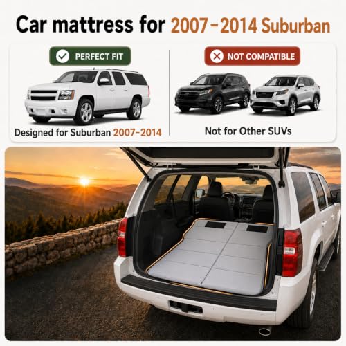 Image of Car Mattress for Suburban 2007-2014, Upgraded Non-Inflatable Thickened Foam SUV Car Camping Mattress, Foldable Trunk Sleeping Pad Car Bed Mattress for Road Trips Camping Travel