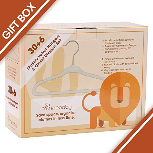 Minnebaby Velvet Baby Hangers 30 Pack, Ultra Thin No Slip Nursery Clothes Hangers With 6 Pcs Cute Clothing Dividers For Baby Boys & Girls Closet Organizer, Beige Kids Hangers #TOP7