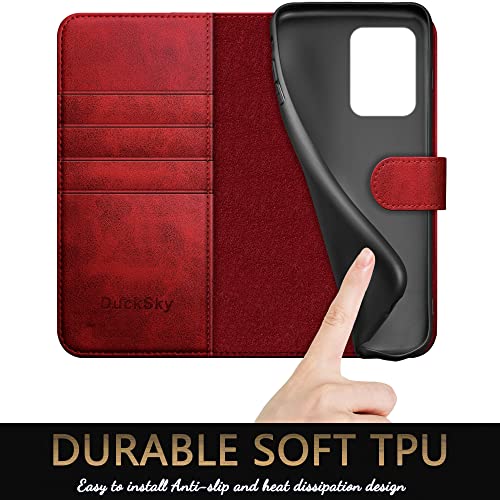 Ducksky For Samsung Galaxy S20 Ultra Genuine Leather Wallet Case 【Rfid Blocking】【4 Credit Card Holder】【Real Leather】 Flip Folio Book Phone Case Protective Cover Women Men For S20Ultra Case Red #TOP4