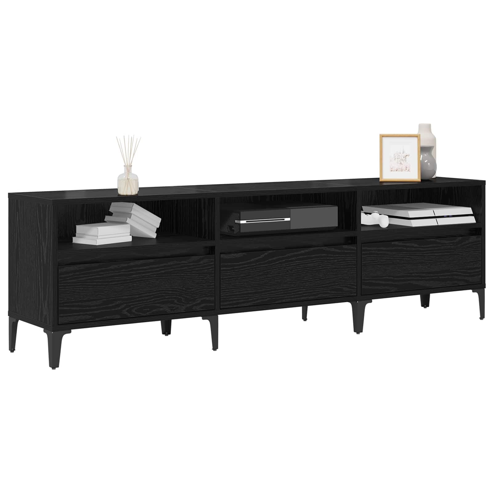 vidaXL TV Cabinet Black Oak 150 x 30 x 45 cm Engineered Wood and Iron