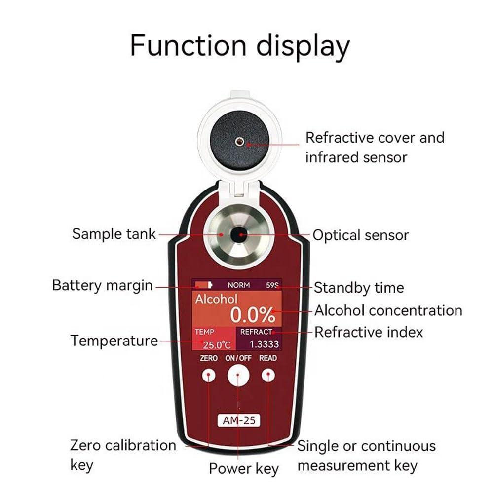 Refractómetro del medidor de concentración de vinos, Probador de refractómetro de vinos, Instrumento portátil de prueba de vino de alcohol de mano, Medidor de densidad del hidrómetro de vino digital