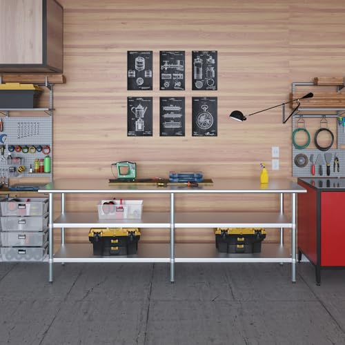 Image of AmGood Stainless Steel Work Table with 2 Shelves | NSF | Metal Utility Table (96 inch Long x 24 inch Deep)