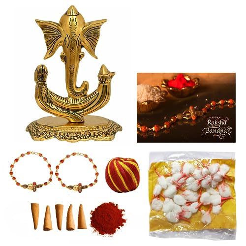 Wonder Care Diwali Gift Set For Bhai Dooj, Statue Gnsh_rakhi Combo, 6 inch