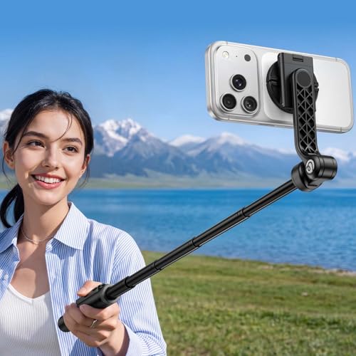 Image of ULANZI TT86 Magnetic Tripod for iPhone 17, 35 inch Extendable Selfie Stick w Remote, 2-in-1 Phone Clip&Dual Cold Shoe Mounts-Lightweight Overhead Phone Tripod Stand for Vlogging, Travel, Video Recording