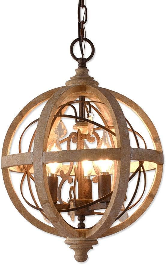 Lustre vintage en bois pour cuisine hall d'entrée et couloir