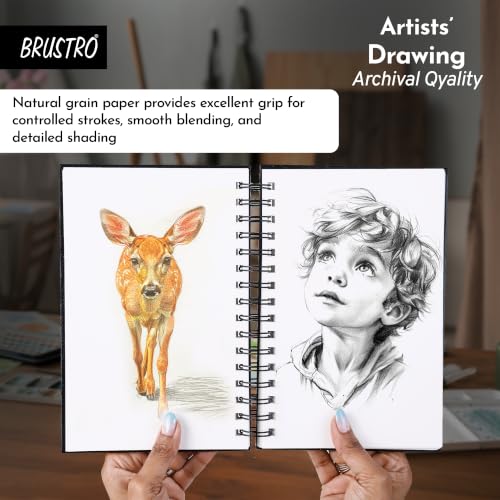 Image of BRUSTRO Artists' Sketch Book Wiro Bound, Size A5 (5.8x8.3 in), 160 GSM, 116 Pages with Cretacolor Studio Line Pastel Pencil Set of 8, Figure Study Basics (Assorted) | Ideal for Sketching,Drawing